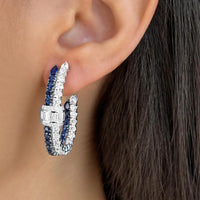 Charles Krypell - Diamond and Blue Sapphire Signature Pull Hoops in 18K White Gold