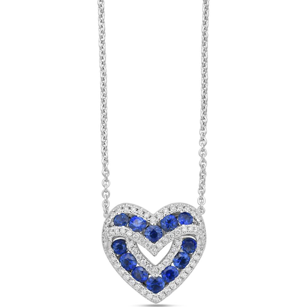 Charles Krypell - Diamond and Blue Sapphire Signature Sweetheart Pendant in 18K White Gold