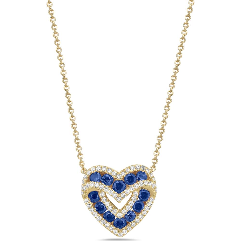 Charles Krypell - Diamond and Blue Sapphire Signature Sweetheart Pendant in 18K Yellow Gold