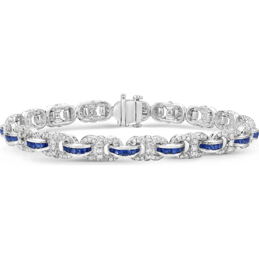 Charles Krypell - Diamond and Blue Sapphire Stitch Link Bracelet in 18K White Gold