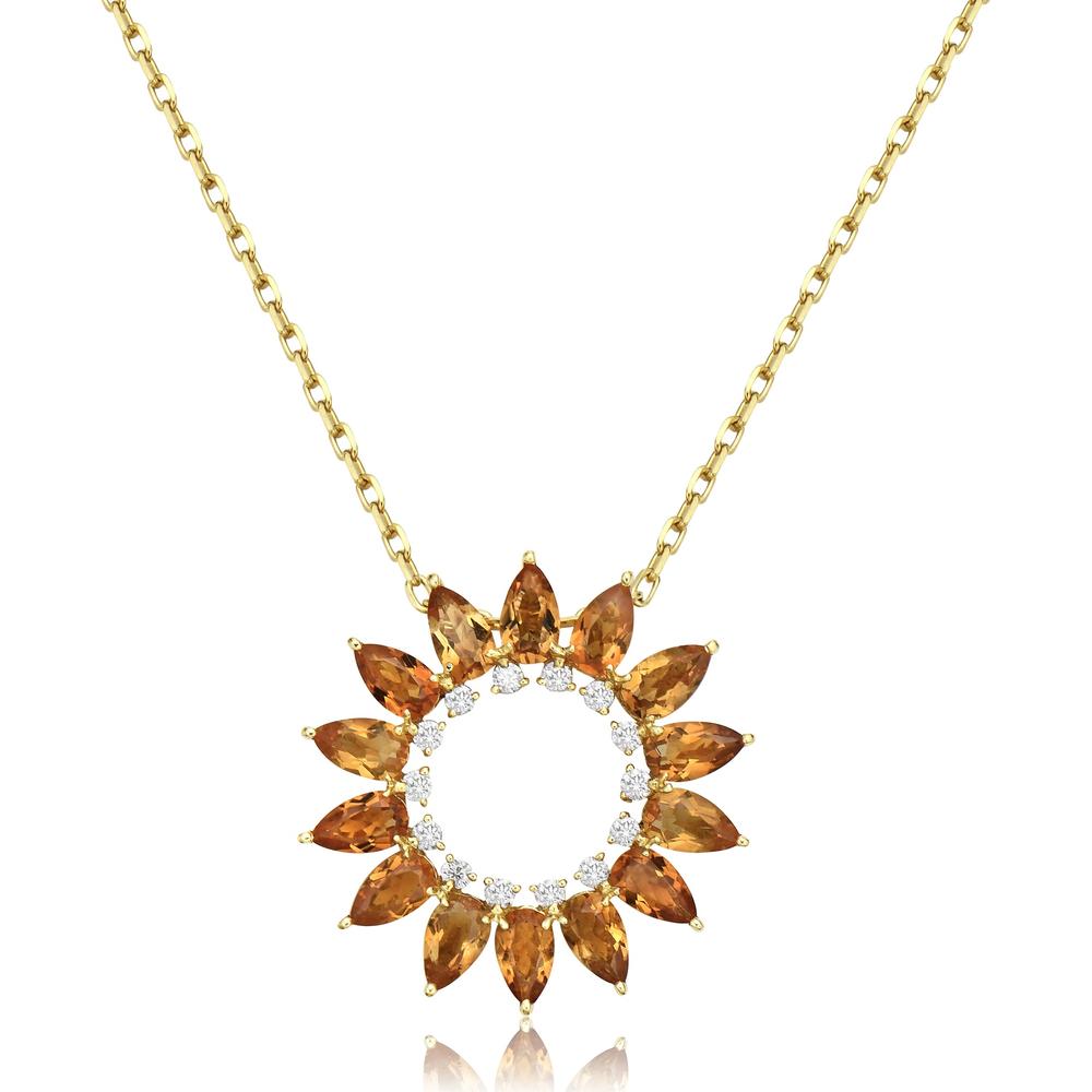 Charles Krypell - Diamond and Citrine Sunflower Pendant in 18K Yellow Gold