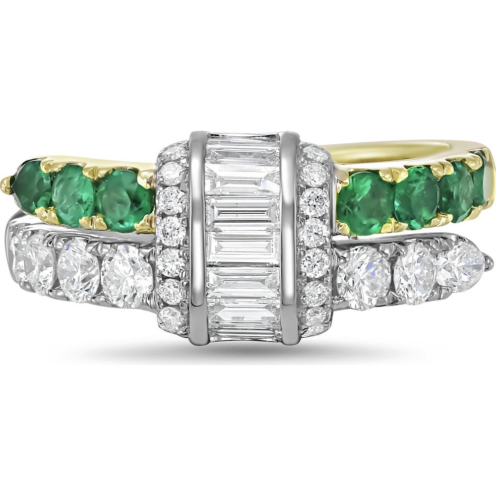 Charles Krypell - Diamond and Emerald Signature Pull Ring in 18K White Gold and Yellow Gold