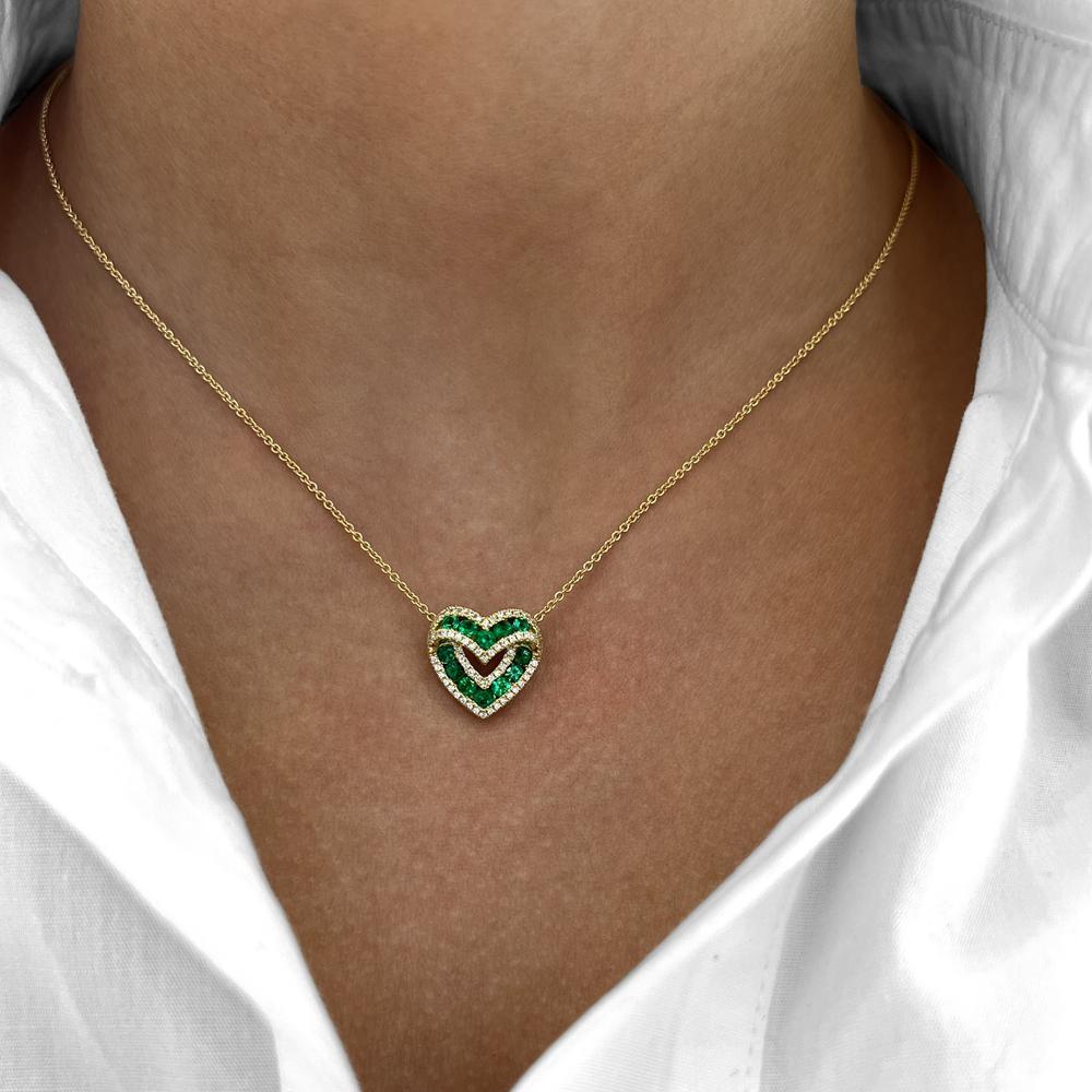 Charles Krypell - Diamond and Emerald Signature Sweetheart Pendant in 18K Yellow Gold