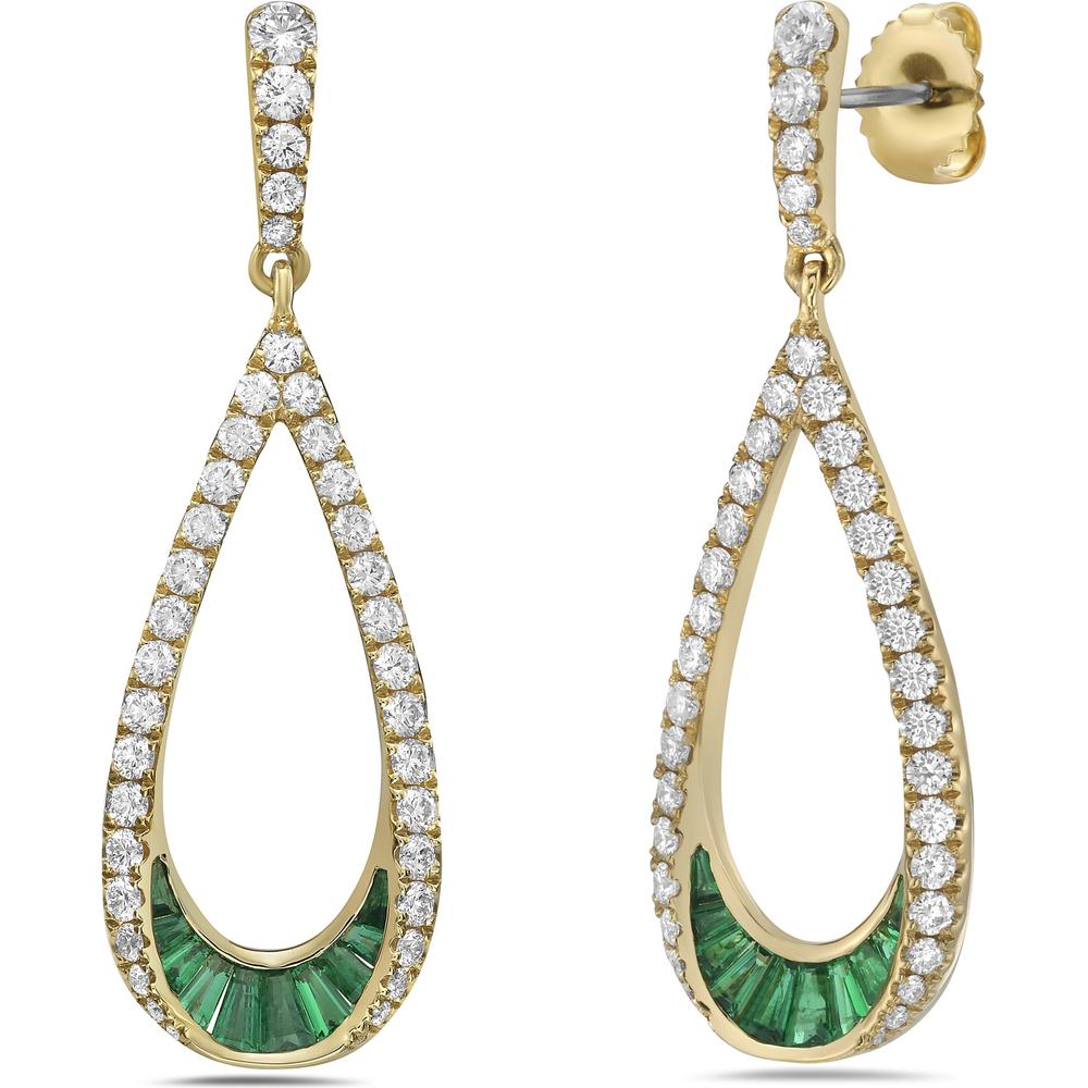 Charles Krypell - Diamond and Emerald Teardrop Earrings in 18K Yellow Gold