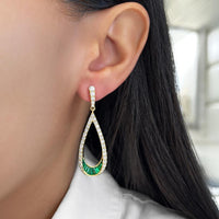 Charles Krypell - Diamond and Emerald Teardrop Earrings in 18K Yellow Gold
