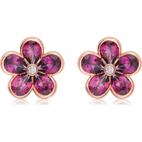 Charles Krypell - Diamond and Garnet Semi Bezel Garnet Flower Studs in 18K Rose Gold