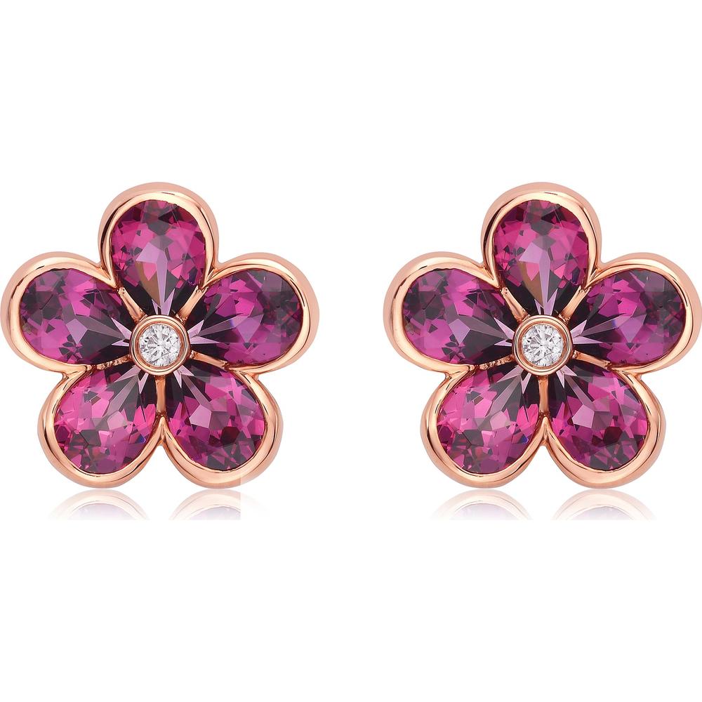 Charles Krypell - Diamond and Garnet Semi Bezel Garnet Flower Studs in 18K Rose Gold