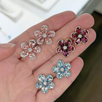 Charles Krypell - Diamond and Garnet Semi Bezel Garnet Flower Studs in 18K Rose Gold