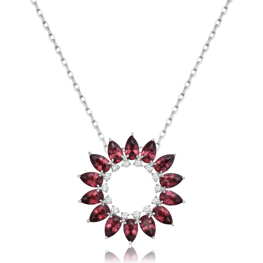 Charles Krypell - Diamond and Garnet Sunflower Pendant in 18K White Gold
