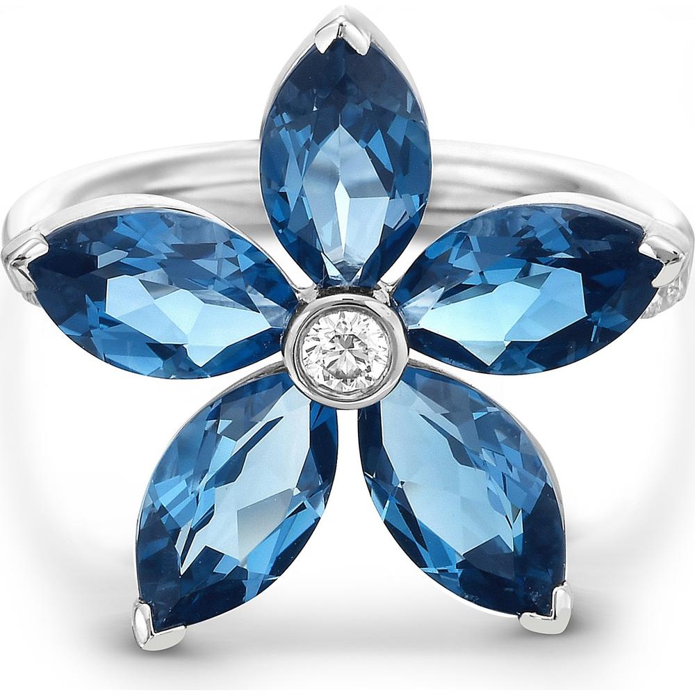 Charles Krypell - Diamond and London Blue Topaz Marquis Shape Blue Topaz Ring in 18K White Gold