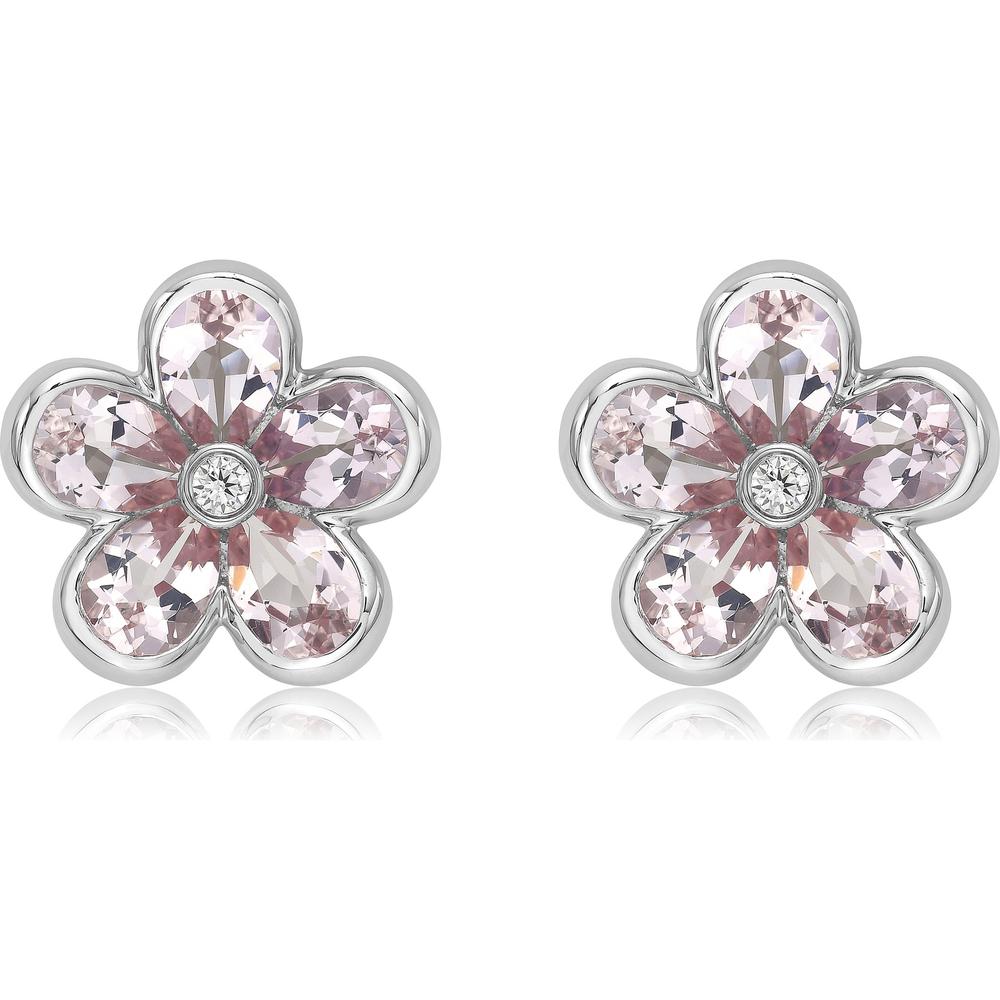 Charles Krypell - Diamond and Morganite Semi Bezel Morganite Flower Studs in 18K White Gold