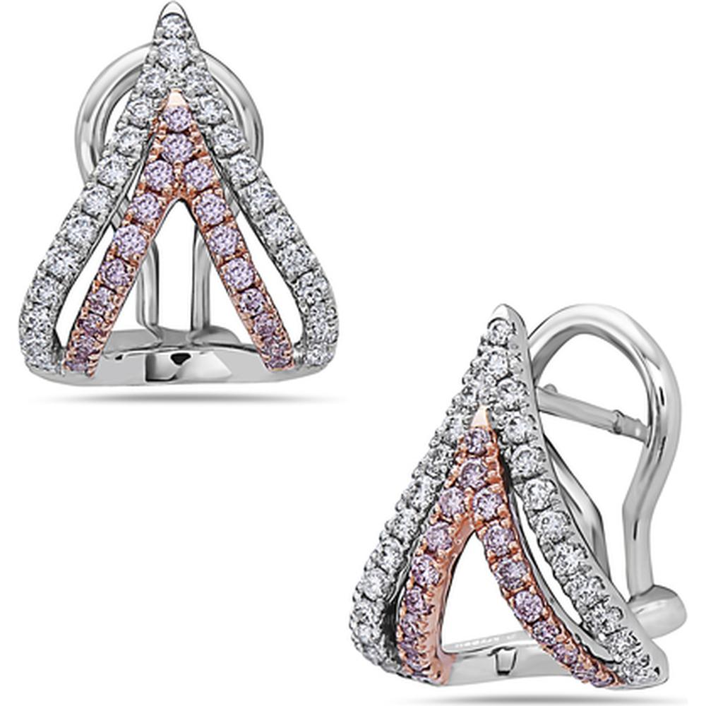 Charles Krypell - Diamond and Pink Diamond Double V Diamond Huggies in 18K White Gold