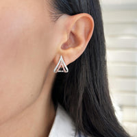 Charles Krypell - Diamond and Pink Diamond Double V Diamond Huggies in 18K White Gold