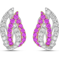 Charles Krypell - Diamond and Pink Sapphire Double Leaf Huggie in 18K White Gold and Rose Gold