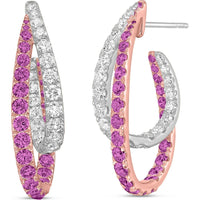 Charles Krypell - Diamond and Pink Sapphire Intertwining Double Hoop in 18K Rose Gold and White Gold