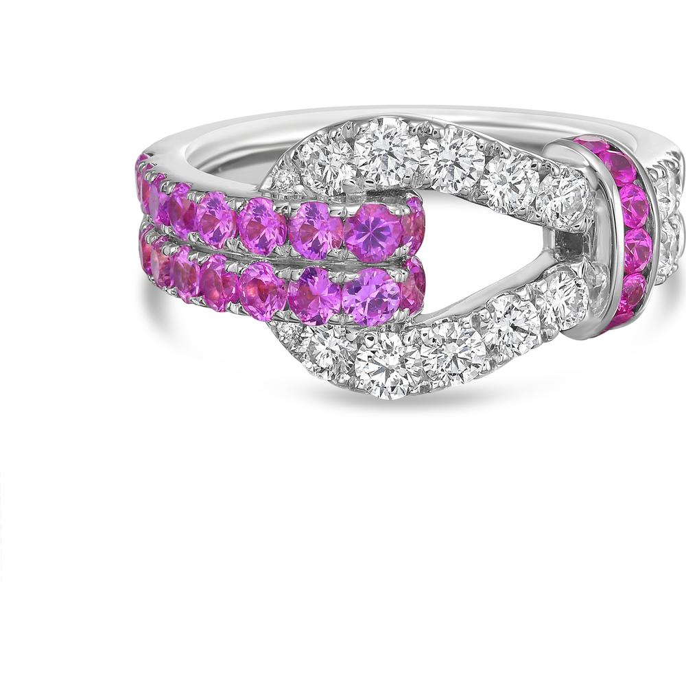 Charles Krypell - Diamond and Pink Sapphire Lasso Ring in 18K White Gold