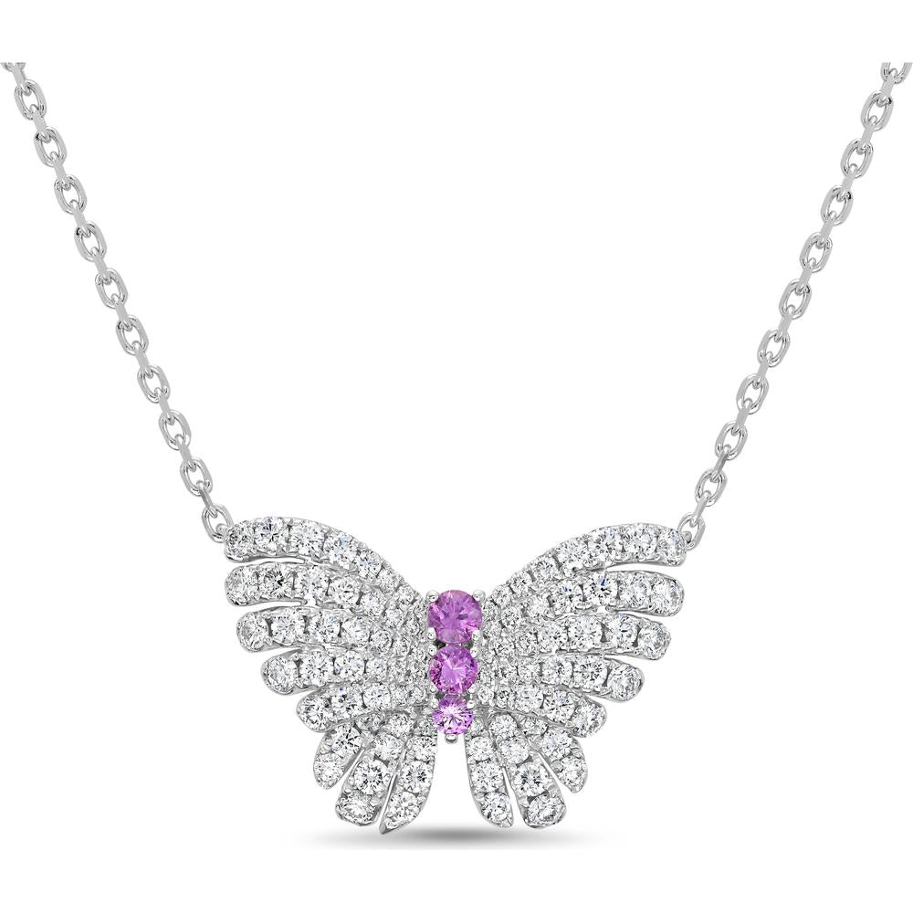 Charles Krypell - Diamond and Pink Sapphire Monarch Butterfly Pendant in 18K White Gold