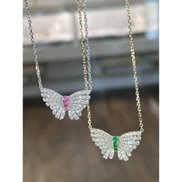 Charles Krypell - Diamond and Pink Sapphire Monarch Butterfly Pendant in 18K White Gold