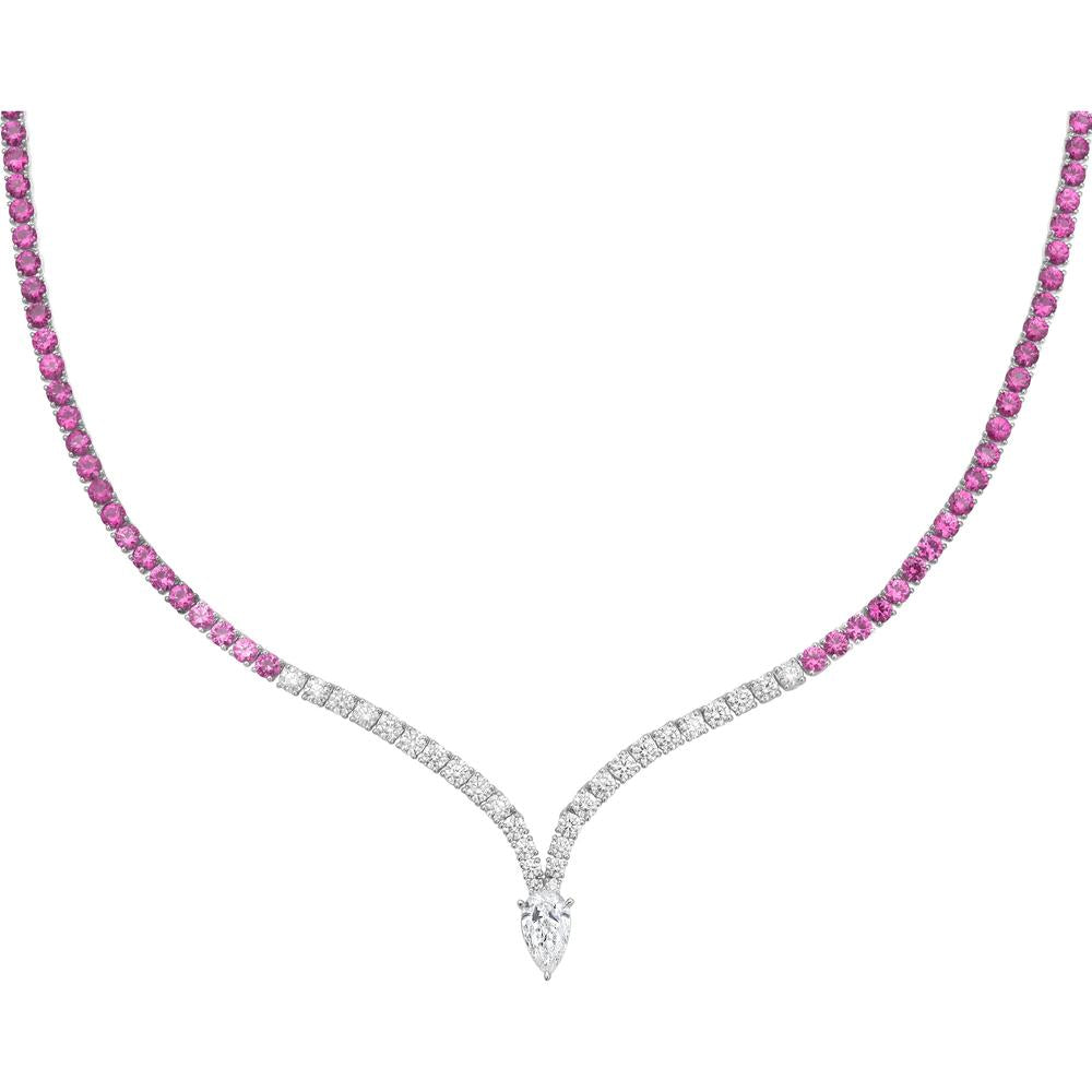 Charles Krypell - Diamond and Pink Sapphire Ombre Hourglass Necklace in 18K White Gold