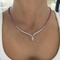 Charles Krypell - Diamond and Pink Sapphire Ombre Hourglass Necklace in 18K White Gold