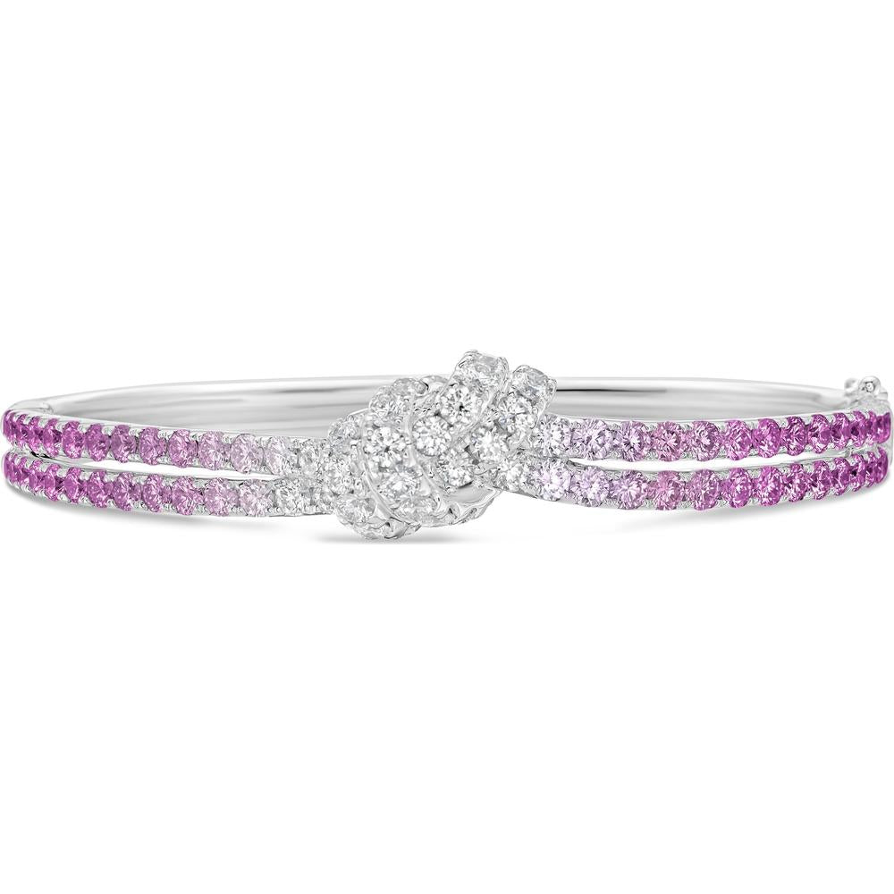 Charles Krypell - Diamond and Pink Sapphire Ombre Knot Bangle in 18K White Gold