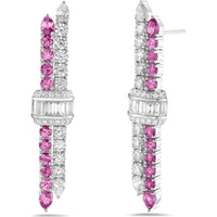 Charles Krypell - Diamond and Pink Sapphire Signature Pull Earrings in 18K White Gold