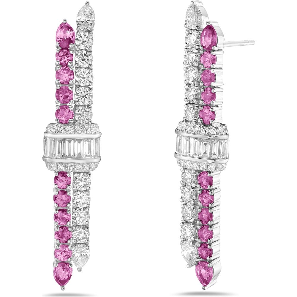 Charles Krypell - Diamond and Pink Sapphire Signature Pull Earrings in 18K White Gold