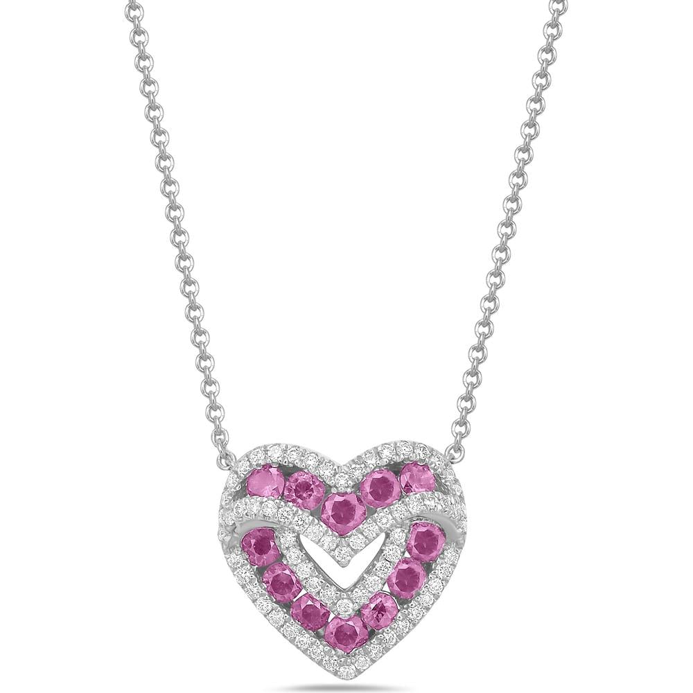 Charles Krypell - Diamond and Pink Sapphire Signature Sweetheart Pendant in 18K White Gold
