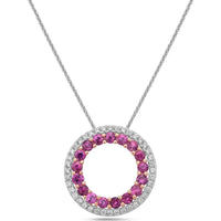 Charles Krypell - Diamond and Ruby Circle Of Life Pendant in 18K White Gold and Rose Gold