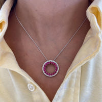 Charles Krypell - Diamond and Ruby Circle Of Life Pendant in 18K White Gold and Rose Gold