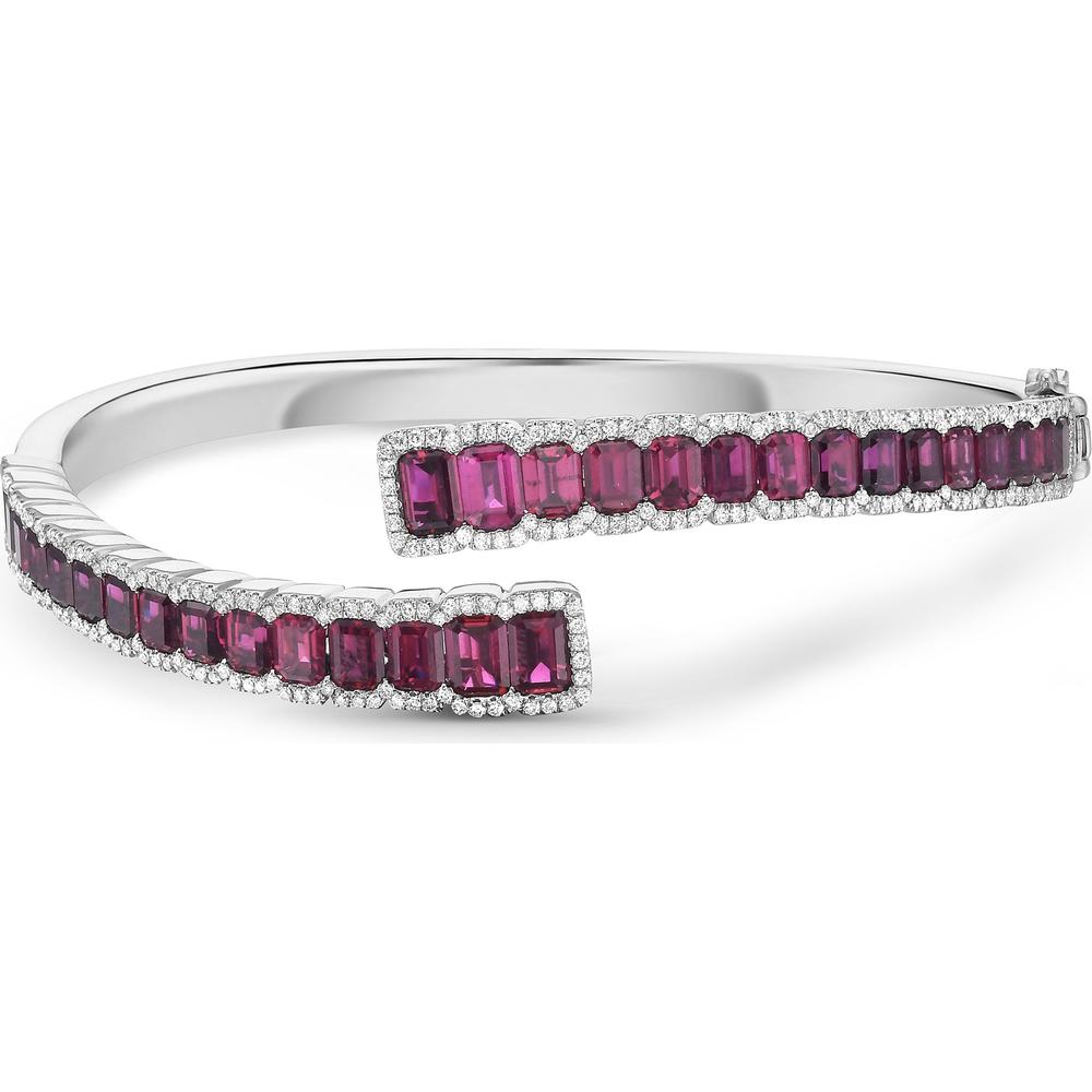 Charles Krypell - Diamond and Ruby Emerald Cut Bypass Cuff in 18K White Gold
