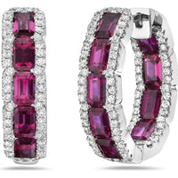 Charles Krypell - Diamond and Ruby Emerald Cut Hoops in 18K White Gold
