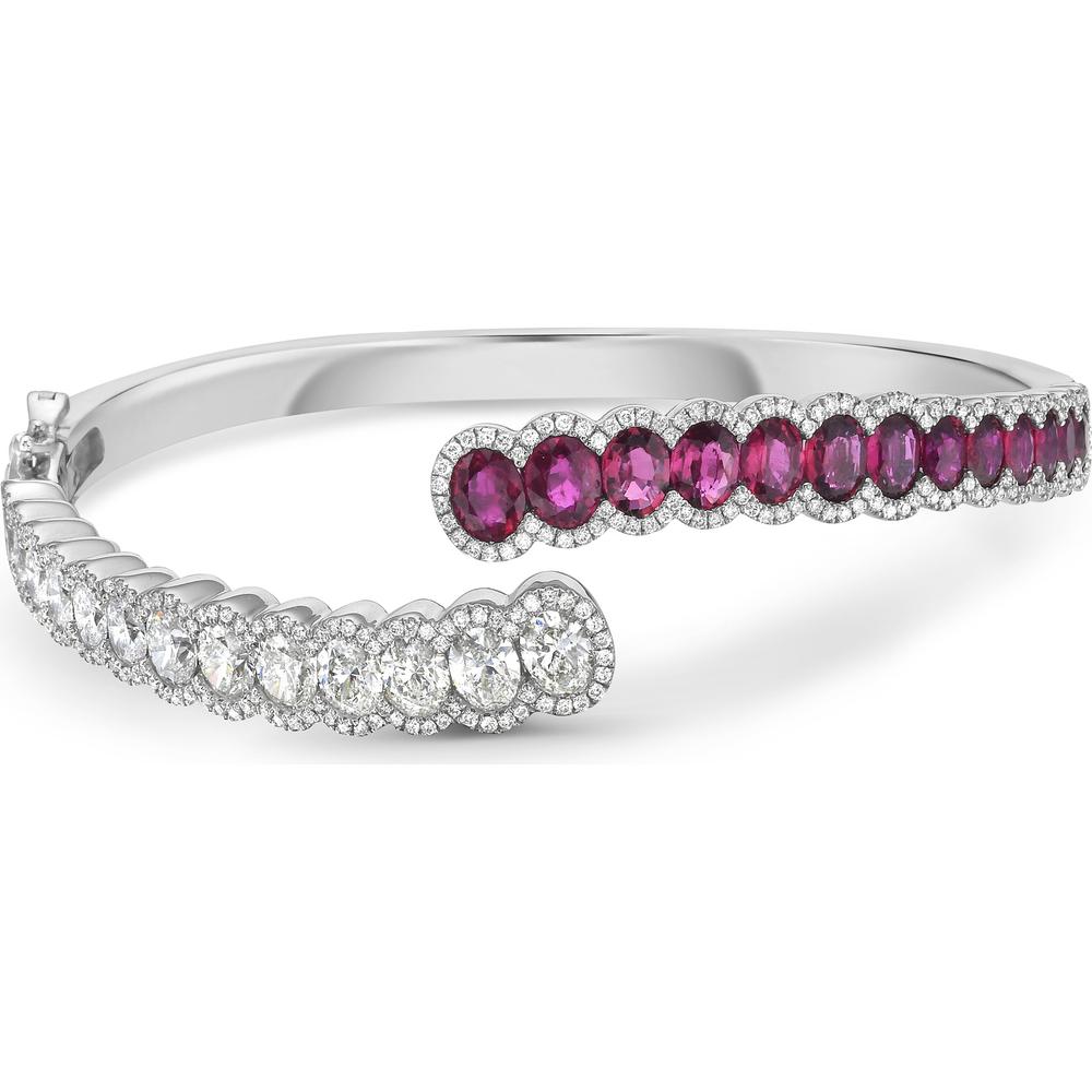 Charles Krypell - Diamond and Ruby Oval Bypass Cuff in 18K White Gold
