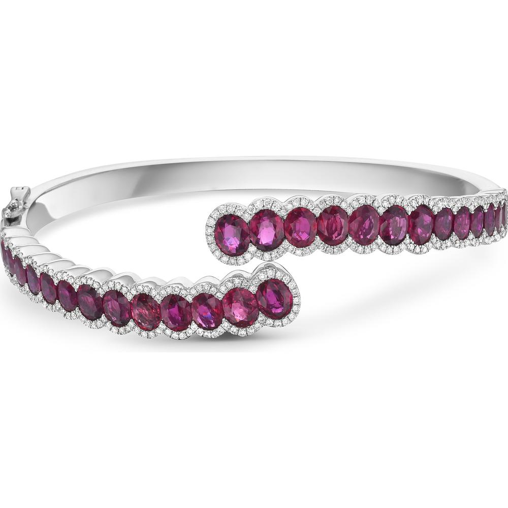 Charles Krypell - Diamond and Ruby Oval Bypass cuff in 18K White Gold