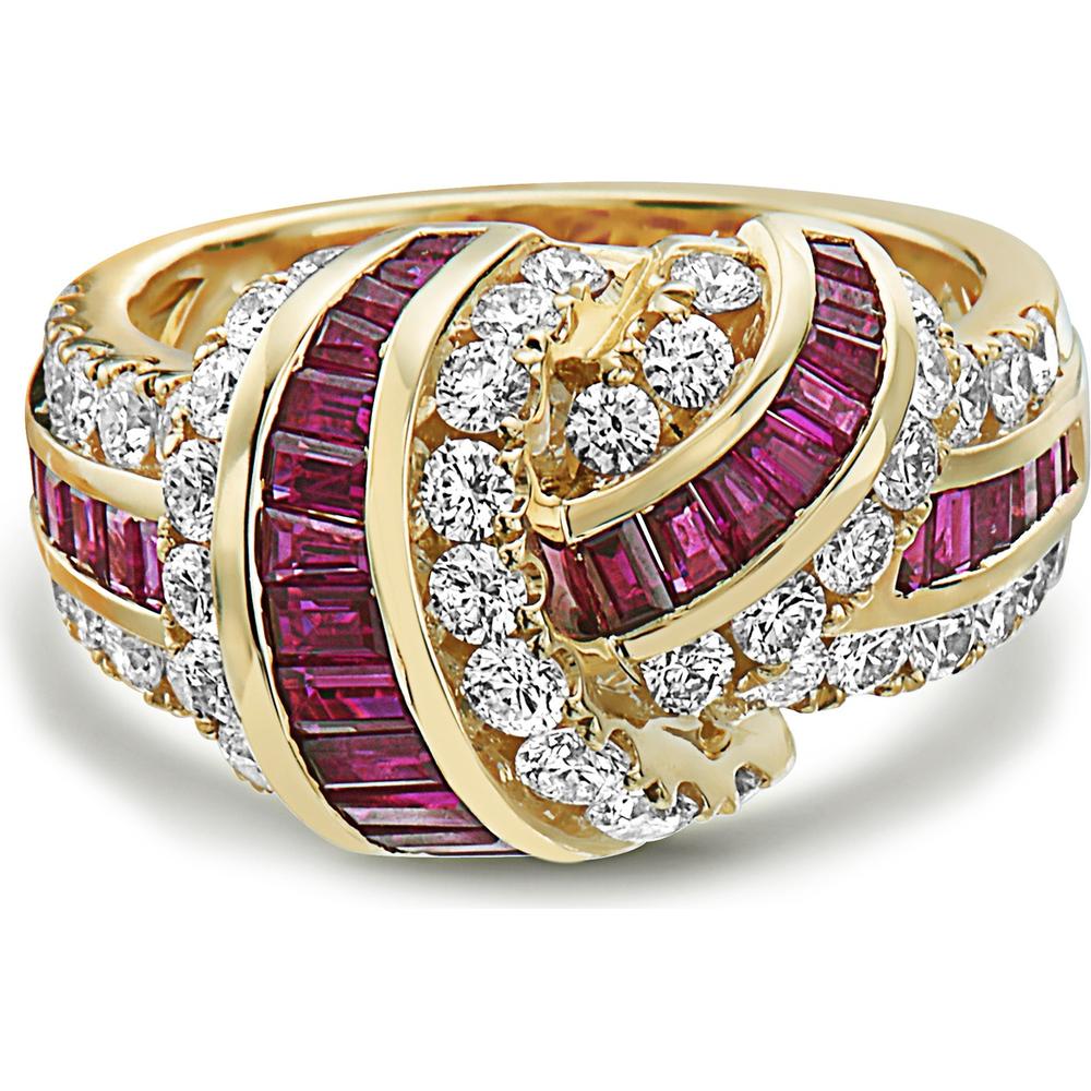 Charles Krypell - Diamond and Ruby Signature Baguette Knot Ring in 18K Yellow Gold