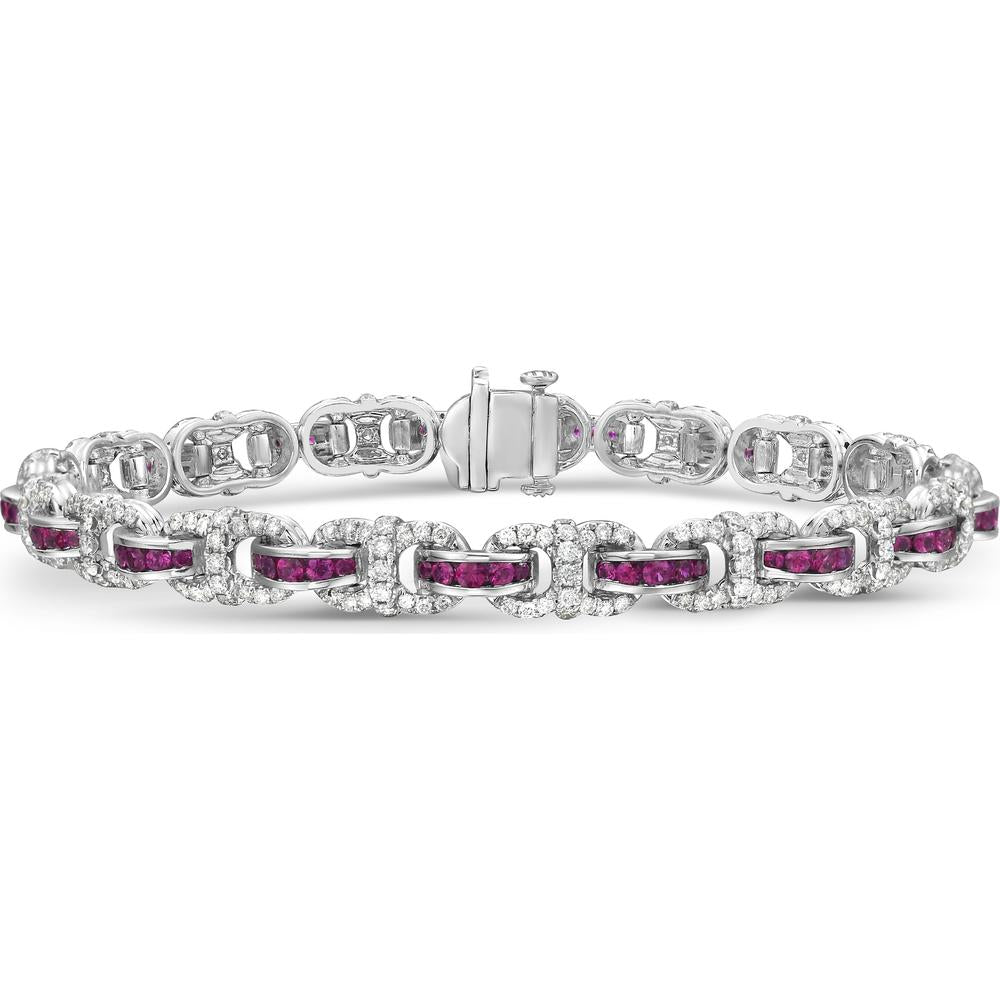 Charles Krypell - Diamond and Ruby Stitch Link Bracelet in 18K White Gold
