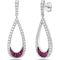 Charles Krypell - Diamond and Ruby Teardrop Earrings in 18K White Gold