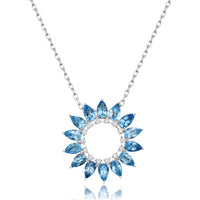 Charles Krypell - Diamond and Swiss Blue Topaz Sunflower Pendant in 18K White Gold