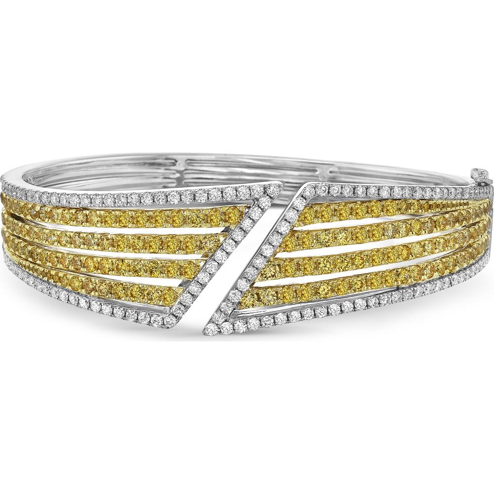 Charles Krypell - Diamond and Yellow Diamond Chevron Bypass Diamond cuff in 18K White Gold & Yellow Gold
