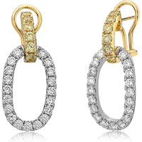 Charles Krypell - Diamond and Yellow Diamond Door Knocker Link Earring in 18K White Gold and Yellow Gold