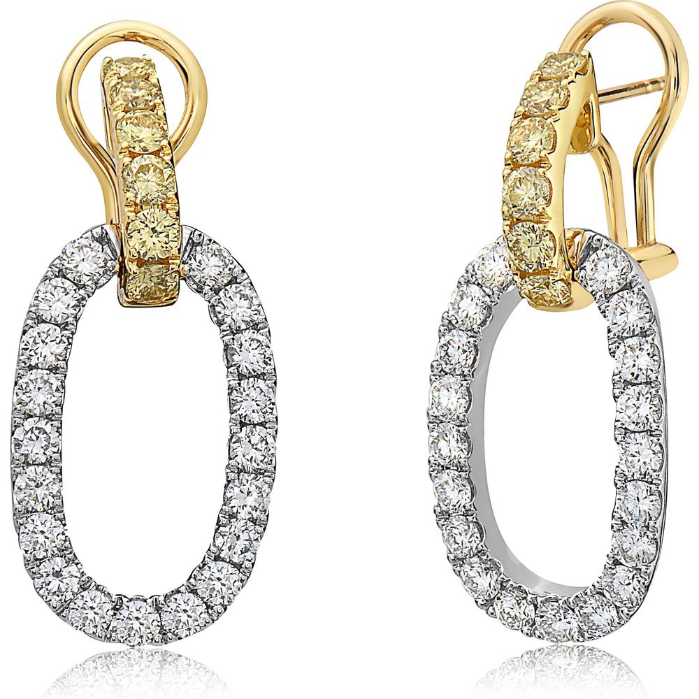 Charles Krypell - Diamond and Yellow Diamond Door Knocker Link Earring in 18K White Gold and Yellow Gold