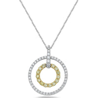 Charles Krypell - Diamond and Yellow Diamond Double Circle Pendant in 18K White Gold and Yellow Gold