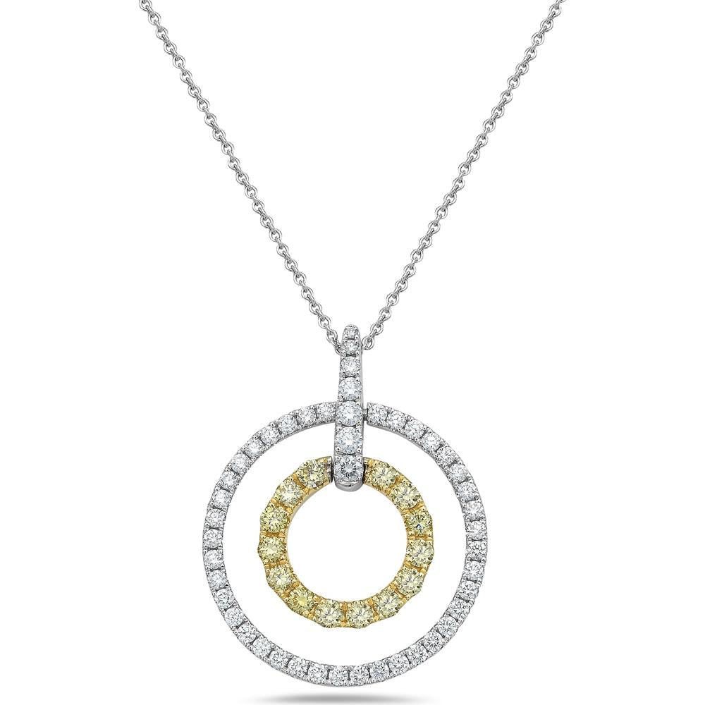 Charles Krypell - Diamond and Yellow Diamond Double Circle Pendant in 18K White Gold and Yellow Gold