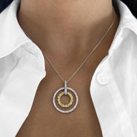 Charles Krypell - Diamond and Yellow Diamond Double Circle Pendant in 18K White Gold and Yellow Gold