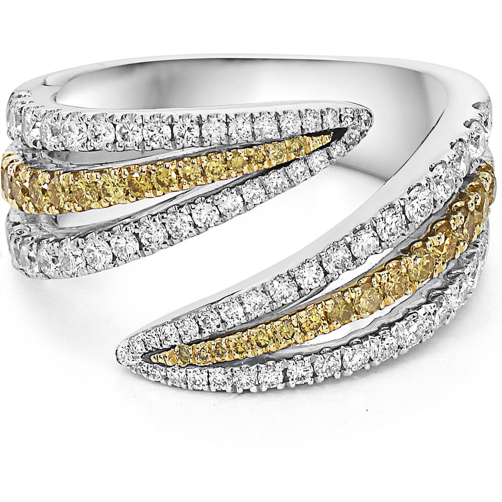 Charles Krypell - Diamond and Yellow Diamond Double Edge Diamond Ring in 18K White Gold and Yellow Gold