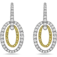 Charles Krypell - Diamond and Yellow Diamond Double Oval Drop Earrings in 18K White Gold