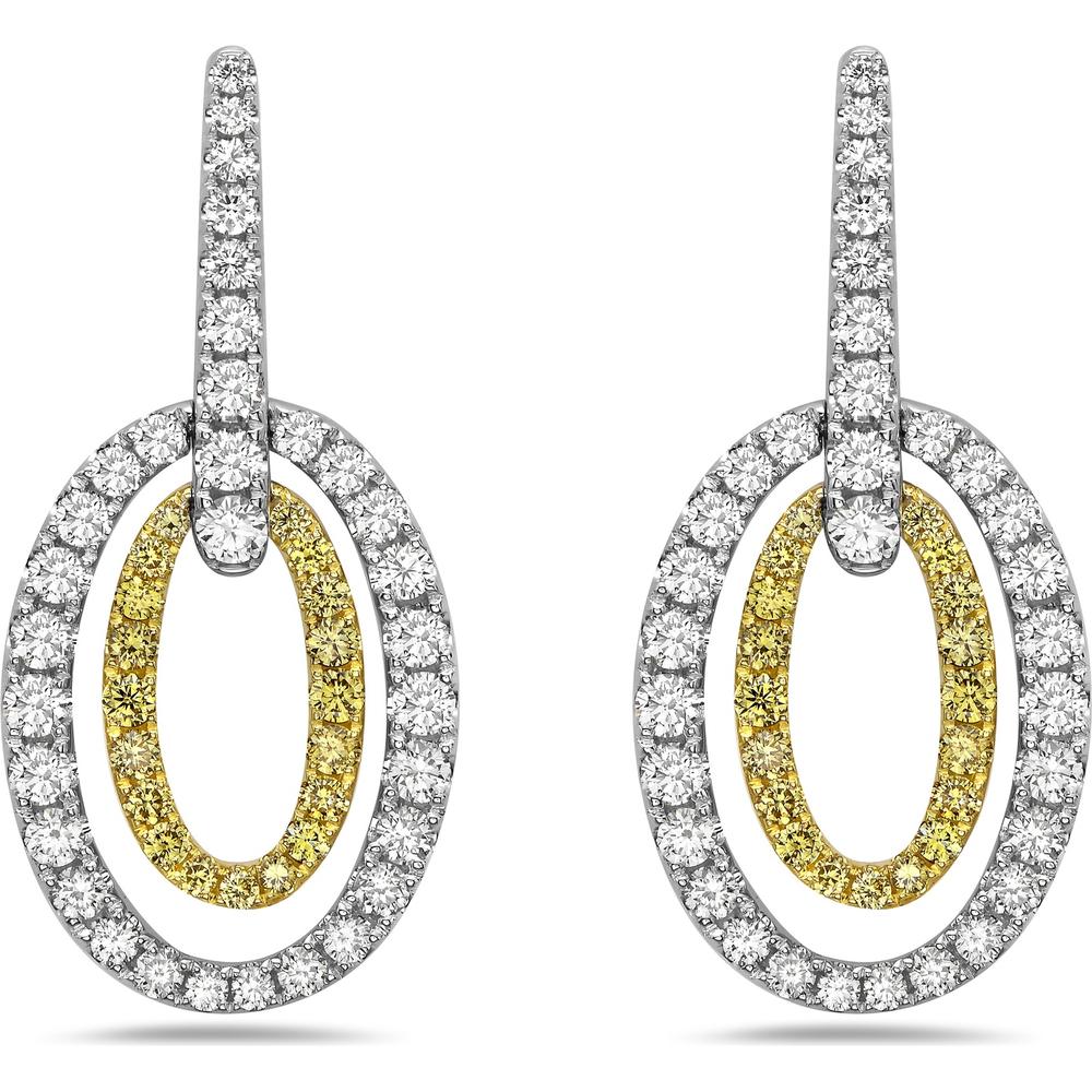 Charles Krypell - Diamond and Yellow Diamond Double Oval Drop Earrings in 18K White Gold