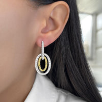 Charles Krypell - Diamond and Yellow Diamond Double Oval Drop Earrings in 18K White Gold