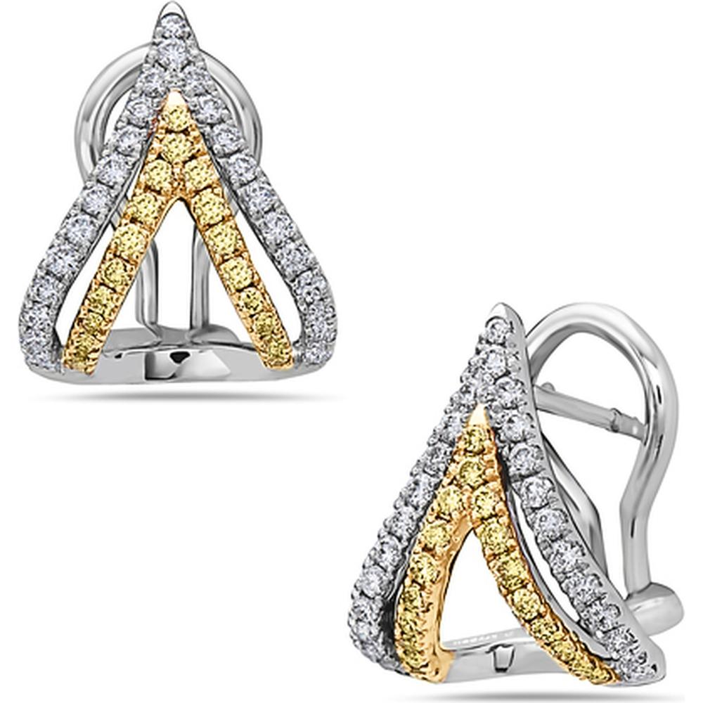 Charles Krypell - Diamond and Yellow Diamond Double V Diamond Huggies in 18K White Gold/Yellow Gold