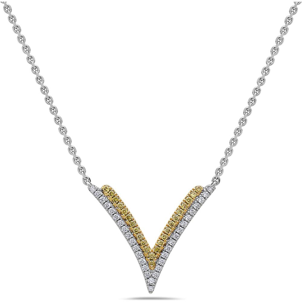 Charles Krypell - Diamond and Yellow Diamond Double V Necklace in 18K White Gold and Yellow Gold